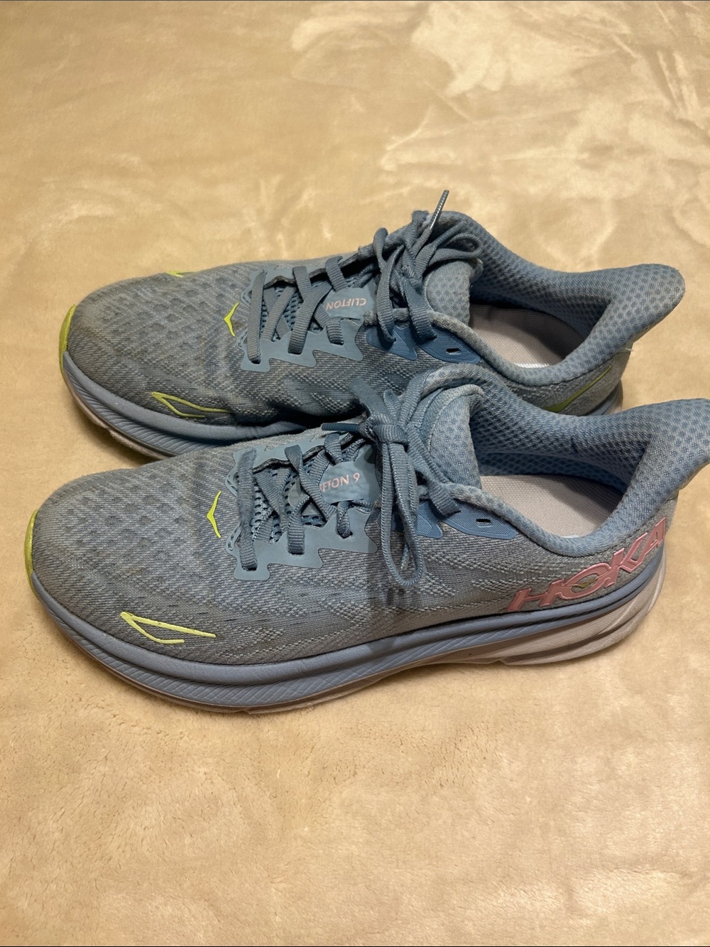 Hoka Men’s Gray Athletic Running Shoes with Lime Accents - Picture 2 of 3